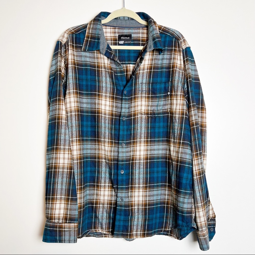 Marmot blue plaid flannel long sleeve shirt